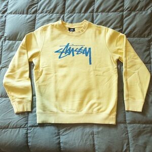 Yellow Stussy Crewneck Sweatshirt with Blue Logo